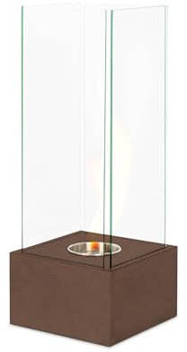 STONES HOME FURNITURE, Caminetto a Bioetanolo da Pavimento, Senza Fumo, Bruciatore in Acciaio da 0,7 l, Durata Fiamma 1.5 ore, Modello Levels, Colore Ruggine con Vetro Temperato, 25 x 25 x h 65 cm