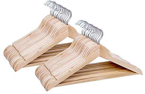 Todo HOGAR | Perchas de Madera | Color Natural | Diseño Elegante | Madera Maciza | Perchas con Garra | para Trajes | Pack de 40 Unidades | Gancho de Acero Inoxidable Giratorio |