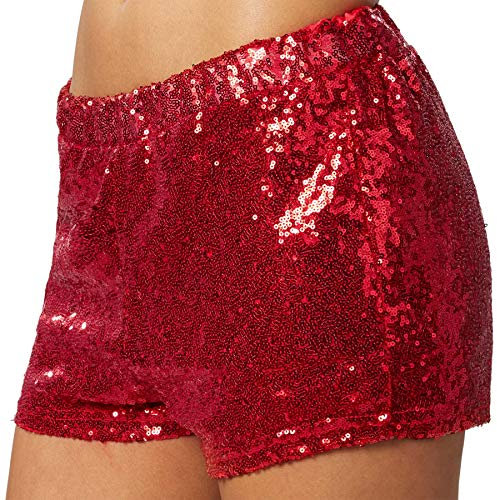 dressforfun 900996 Damen Pailletten Glitzer Shorts, sexy kurze Hose Shorts, rot (XL | Nr. 303914)