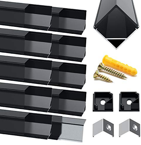 Chesbung LED Aluminium Profil, 10X1m Aluminium Leisten V-Form Kanäle, Profil Schwarz für LED-Streifen (1-10mm), mit Endkappen, Metall Befestigungs Clips und Montagematerial