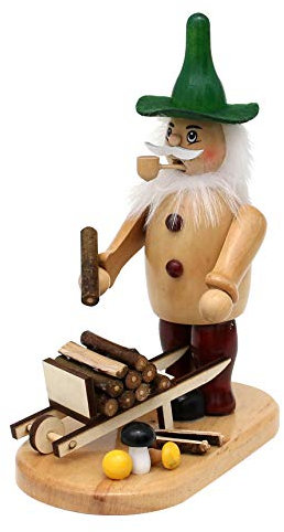 Dekohelden24 Dekohelden24-Affumicatore Forma di Gnomo con carriola e scorrimenti in Legno, Naturale, 16,5 x 9 x 19 cm, 19 cm