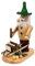 Dekohelden24 Holz Räuchermann/Räuchermännchen - Waldmann/Wichtel mit Schubkarre und Holzschleiten - Natur - L/B/H: 16,5 x 9 x 19 cm.