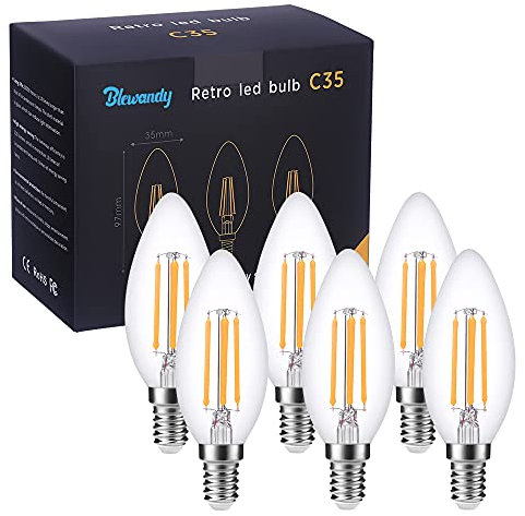 E14 LED Candle Bulbs, LED Bulb Small Screw, 40W Equivalent, 2700K Soft Warm White, Small Edison Screw (SES) Candle Light Bulb, 4W LED Non-Dimmable Filament Bulbs, Pack of 6