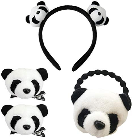 4Pcs Panda Stirnband Ohr Panda Stirnband Stretch Haargummi Haarschmuck für Mädchen