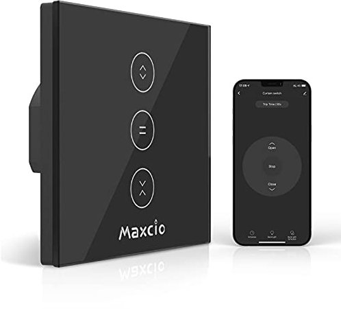 【LED Controlable】Wifi Interruptor Persiana, Maxcio Interruptor Táctil Inteligente WiFi Controlable de APP y Voz, Compatible con Alexa y Google Home con Temporizador para Motor Persiana Tubular