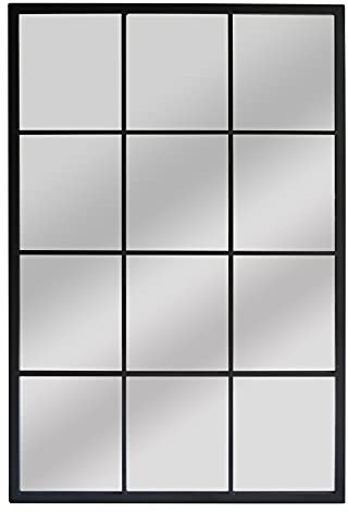 Large Rectangle Shape Window Mirror Durable Metal Frame Wall Mounted Window Style Metal Wall Mirror Home 90x60cm (BLACK)