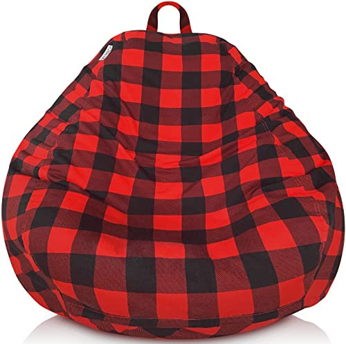 Delmach Bean Bag Stuffed Animal Storage Chair Cover (No Filler) for Kids and Adults, Soft Premium Buffalo Check Plaid Cotton Canvas, 3ft (Cover Only)