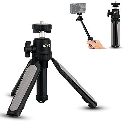 KIWIFOTOS Mini Tripod 360° Rotating Ballhead, Adjustable Length Selfie Stick with 1/4-20 Screw Mount for DSLR iPhone Self Portrait and Vlogging- Gray