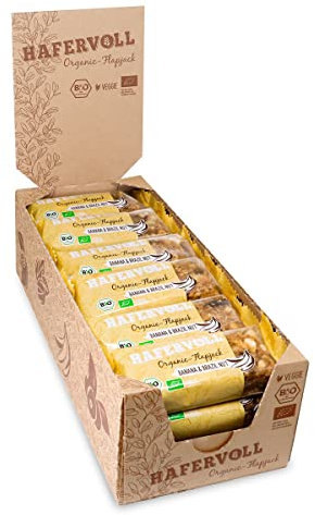 HAFERVOLL Organic Flapjack Banana & Brazil Nut, 18 x 60 g Müsliriegel - Bio-zertifiziert, mit Honig ohne Zusatz von Zucker, Hafer, im Ofen gebacken