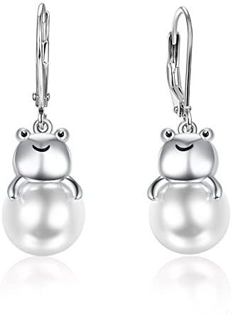 KINGWHYTE Hasen/Frosch/Koala/Pinguin Ohrringe 925er Sterlingsilber-Ohrringe mit Tiermotiven und Perlen-Anhängern Geburtstagsgeschenke für Frauen