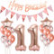 Deko 11. Geburtstag Mädchen Rosegold - Luftballons, Girlande, Banner für Geburtstagsdekoration