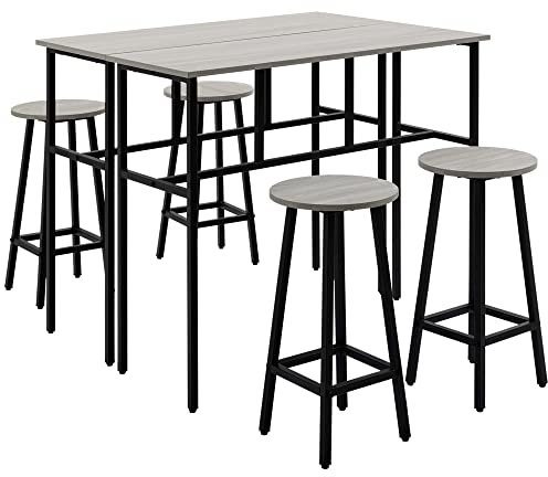 HOMCOM 6-Piece Bar Table Set, Counter Height Kitchen Dining Set with 2 High Tables & 4 Stools, Space Saving Compact Bar Furniture for Small Kitchens and Flats, Multiple Arrangements, Grey