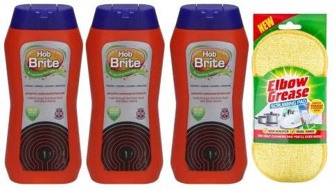 Hob Brite Hob Cleaner Cream (3X 250 Ml), Original Ceramic, Electric, Halogen and Induction Hob Cleaner with Scrubbing Pad