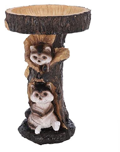 Rpporm Harz Waschbären Vogelbad Polyresin Antique Garden Bird Bade für Home Garden Yards Wandbrunnen Garten Stehend (brown, One Size)