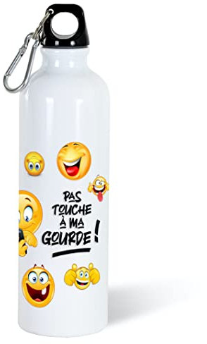 Gourde 750ml Bouteille d’Eau Aluminium Réutilisable Ecologique avec Bouchon Vissé et Mousqueton. Idée Cadeau Original Humour Enfant Homme Femme Sport Voyage Ecole Bureau Anniversaire Noël