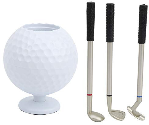 Tomotato Porte Stylo de Bureau, Porte-Stylo Balle de Golf avec 3 Stylos à Bille, Mini Bureau Décoration de Table, Cadeau pour Golfeur, Fans, Club, Amis