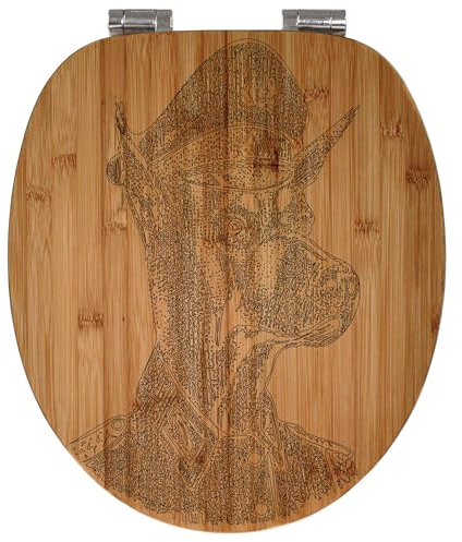 banjado® Hochwertig gravierter Design WC Sitz Bambus Absenkautomatik Herr Hund/Toilettendeckel mit Absenkautomatik Holz/Bambus Klodeckel/WC-Sitz für alle gängigen Toiletten