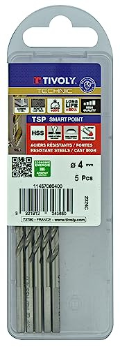 Tivoly 11457060400 5 Metallbohrer TSP Ø: 4 / L: 75 / HSS geschliffen – DIN338 – h8 – Schärfen Smart Point (Stecker)