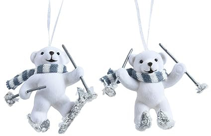Kaemingk Christbaumschmuck Eisbär 11cm x 1 Stück Sortiert Kunststoff Bär auf Ski Nordpol - Weiß - Blau
