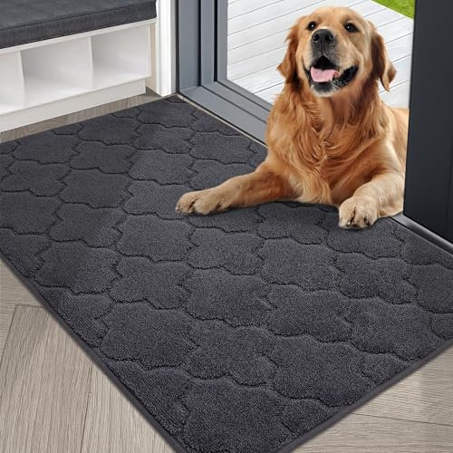 COSY HOMEER Front Door Mat 80x120 CM, Dirt Trapper Floor Mat, Polyester Welcome Door Mat for Kitchen Room Office Entryway Doors, Absorbent Non-Slip Indoor Floor Doormat, Machine Washable, Dark Grey