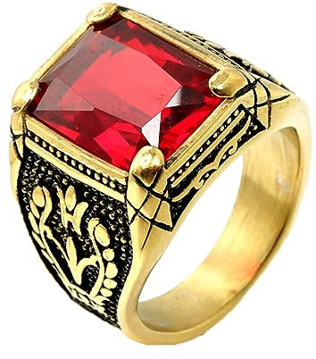 PAURO Herren Damen Edelstahl Hochglanzpolierte Tulipanes Ring Quadrat Edelstein Versprechen Ehering Gold Schwarz Rot Größe 72 (22.9)