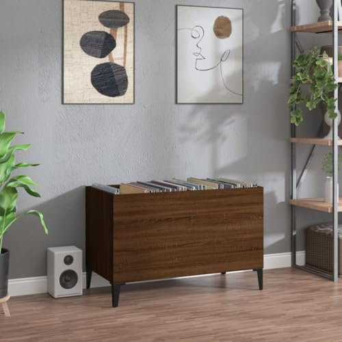prissent Scheibenschrank 74,5 x 38 x 48 cm Holz mehrschichtig Schallplatten Vinyl Möbel Wohnzimmer Regal Holz TV-Schrank CD-Möbel CD-Möbel Mehrzweckschrank Eiche Braun