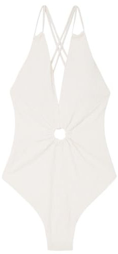 Women'secret Damen White Jacquard Swimsuit with Ring Schwimm-Slips, Ivory, M