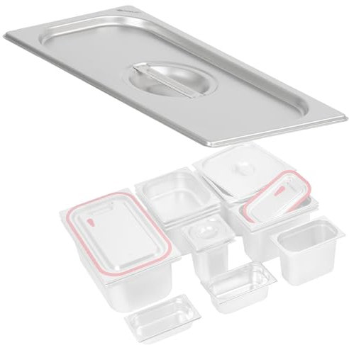 Mahlzeit Deckel für GN Behälter 1/3 | Verschiedene Größen verfügbar | Edelstahl Gastronomiebehälterdeckel | Behälter-Deckel, Gastronormbehälter Deckel, Wärmebehälterschutz für 1/3