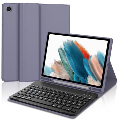 JADEMALL Clavier pour Samsung Tab A8 10.5, Coque Clavier pour Samsung Tab A8 10.5, [AZERTY Français] Clavier Bluetooth Magnétique Amovible pour Galaxy Tab A8 10.5 2022 X200/X205/X207, Violet