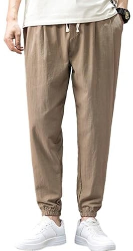 Zontroldy Herren-Hose, Baumwolle, Leinen, Yoga, Golf, Strand, Jogger, Sweatlounge, Haremshose, Dunkles Khaki, Groß