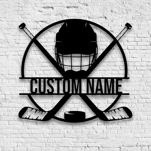 Personalized Hockey Metal Sign Ice Hockey Player Helmet 8x8 inch Hockey Team Boys Room Decor Hockey Enthusiast Gift for Birthday Christmas (Style 4)