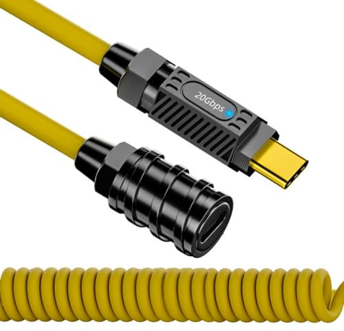 CY Câble extensible spiralé USB-C USB4 20 Gbit/s 140 W 8K pour clavier de jeu, souris de type C mâle vers femelle Extension d'alimentation et de données (180 cm)