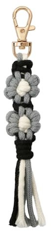 Whakano 2 Stück Boho Kleines Gänseblümchen Makramee-Schlüsselanhänger mit Quaste,Blumen Handgefertigtes Geflochtener Taschenanhänger Anhänger 15cm,Geschenk für Damen,Männer,Teenager,Grau