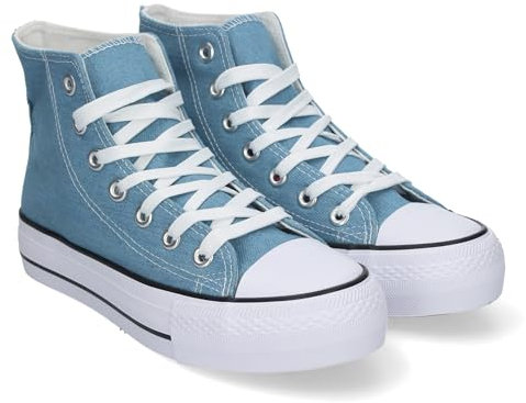 83315 Zapatilla Abotinada de Mujer, Comoda, con Material de Lona, Estilo Bamba Casual, y Cierre de Cordones Jeans Talla 39