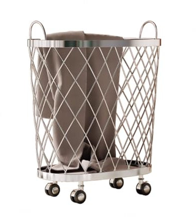 JITEM Blanket Metal Mesh Laundry Basket on Wheels Rolling Large Wire Laundry Hamper w/Handles Iron Art Bathroom Dirty Clothes Basket for Toy Books Toy Washing Bin