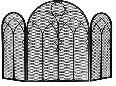 3-Panel-Kaminschutz, Kaminschutz, Vintage-Kaminschutz, Funkenschutz, schicker und langlebiger Metallofen, schwarzes Finish