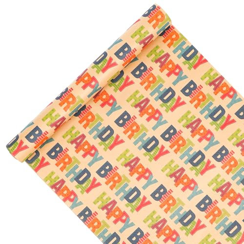 HBell Geburtstags-Geschenkpapierrolle, buntes Happy Birthday-Geschenkpapier, Kraftpapier, recycelbares Geschenkpapier für Jungen, Mädchen, Männer, Frauen, Geburtstagsdekorationen