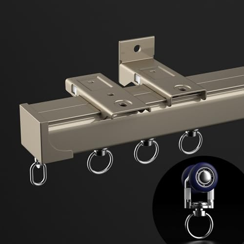 Vorhangschienensystem, Robuste Aluminium Vorhangschiene, Raumteiler Gardinenstangen, 90-Grad-Eckbiegung Für L-förmige U-förmige Duschvorhänge, Decken- Oder Wandmontage(Color:Brown-C,Size:140cm/4.6ft)