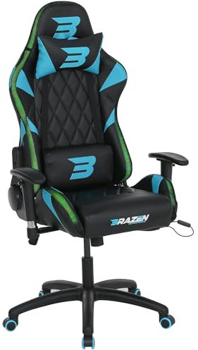 BraZen Venom Adult Gaming Chair for Adults RGB Lights Ergonomic Reclining Adjustable Neck, Lumbar, Armrests and Height Adults Gaming Chairs for Adult Gamer Chair with RGB - Blue