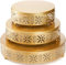 MEETOZ Lot de 3 présentoirs à gâteaux ronds en métal doré pour mariage, anniversaire, fête, anniversaire de mariage, motif floral