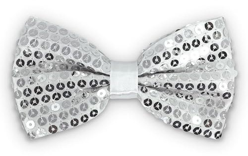 AUSUAYA Herren Glitzern Pailletten Schleife, Jungen glänzende Pailletten Fliege für Geburtstag oder Hochzeit Party BT-3 (Silber Weiß)
