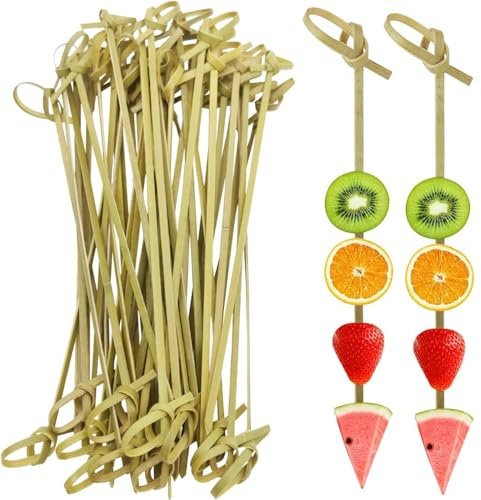 200 PCS Bamboo Cocktail Picks, Natural Bamboo Sticks, Toothpicks for Appetizers, 4 Inch with Looped Knot Food Picks for Fruit Appetizer Cocktail Garnish Accessories Party Supplies