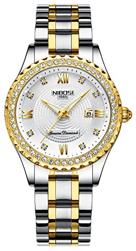 NIBOSI Damen Armbanduhr Analoges Quarz Uhr Zifferblatt in Roségold luxuriöse wasserdichte Diamant-Armbanduhr Edelstahl für Damen automatisches Datum