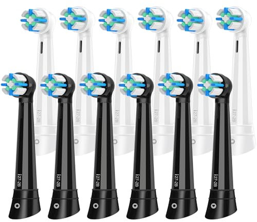 Zahnbürsten-Ersatzköpfe, kompatibel mit elektrischen Zahnbürsten der Oral-B-iO-Serie, Bürstenköpfe für iO3/4/5/6/7/8/9/10, Weiß, Schwarz, 12 Stück