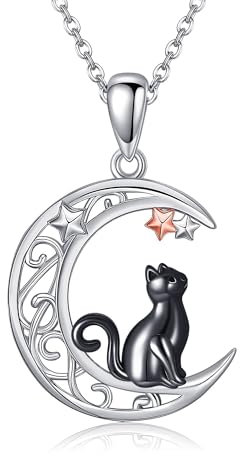 CUPENDA Cat Necklace Sterling Silver Black Cat Moon Pendant Celtic Knot Necklace Animal Jewellery for Women