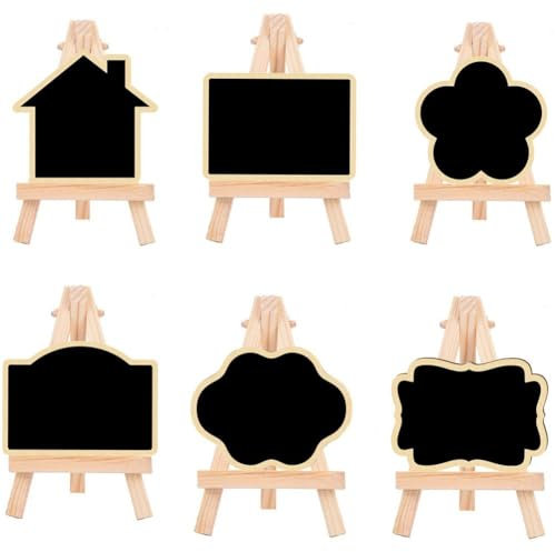 Vobumix 6 Stück Mini-kreidetafel-schilder Staffelei-ständer, Kleine Kreidetafeln, Tafel, Nachrichtentafel, Holz-tischkarten, Schilder Für Hochzeiten