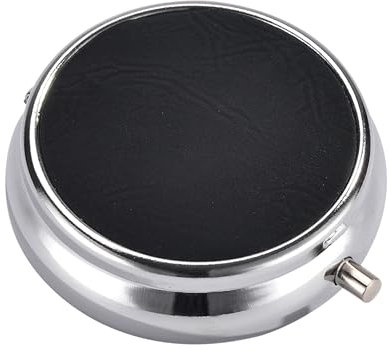 Taschen ASCHENBECHER Leder Ø5cm Deckel Metall rund Reiseaschenbecher 6-Varianten 72 (Schwarz)