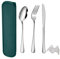 QZLSAYSLSet di Posate Acciaio Inox, 5 Pezzi, Posate da Viaggio in Argento con Cucchiaio Forchetta Coltello, Finitura Lucida Lavabili in Lavastoviglie (Verde profondo)