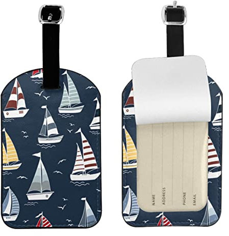 Richugui Cartoon Segelboot Muster Gepäckanhänger Kunstleder Kofferanhänger mit Adressetikett ID Tag Reisezubehör Namensschild für Reisetasche Koffer