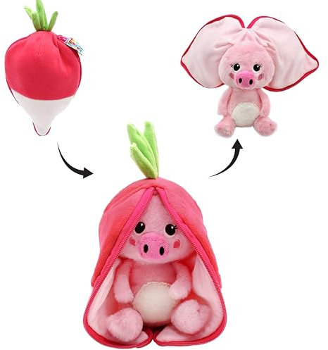 Déglingos FLIPETZ Les Doudou Piglet Le Cochon/Radis- Cochon Cache-Cache réversible - Peluche Toute Douce pour bébé - Idées Cadeaux de Naissance, Rose et Blanc